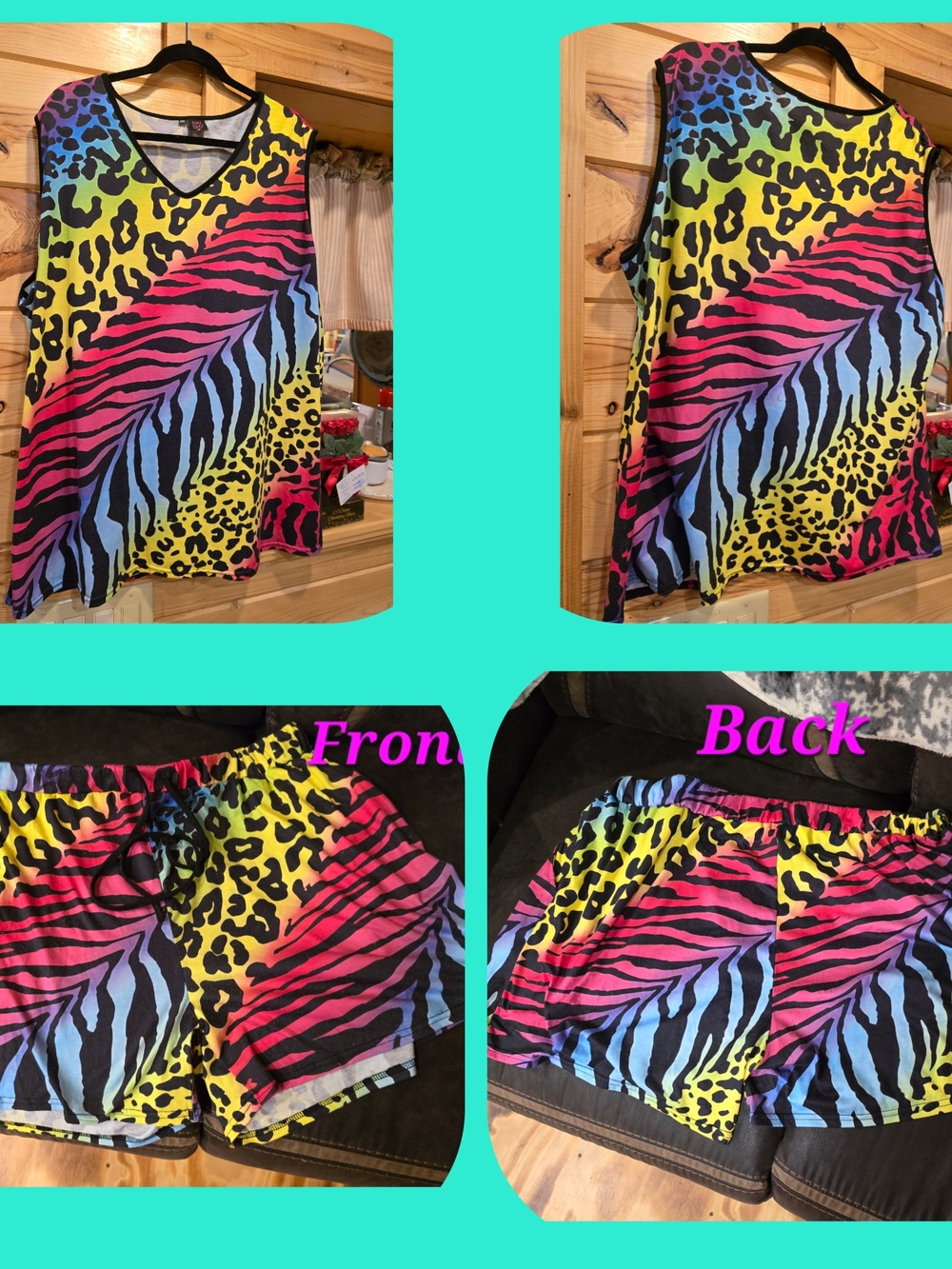 Women’s Multicolor Animal-Print Shorts and Top 3X Fits 20W, 22W, 24W